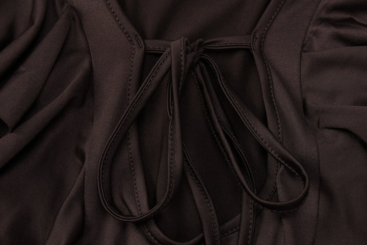 Long sleeve ruffle self tie solid maxi dress  | Festival Outfits Women