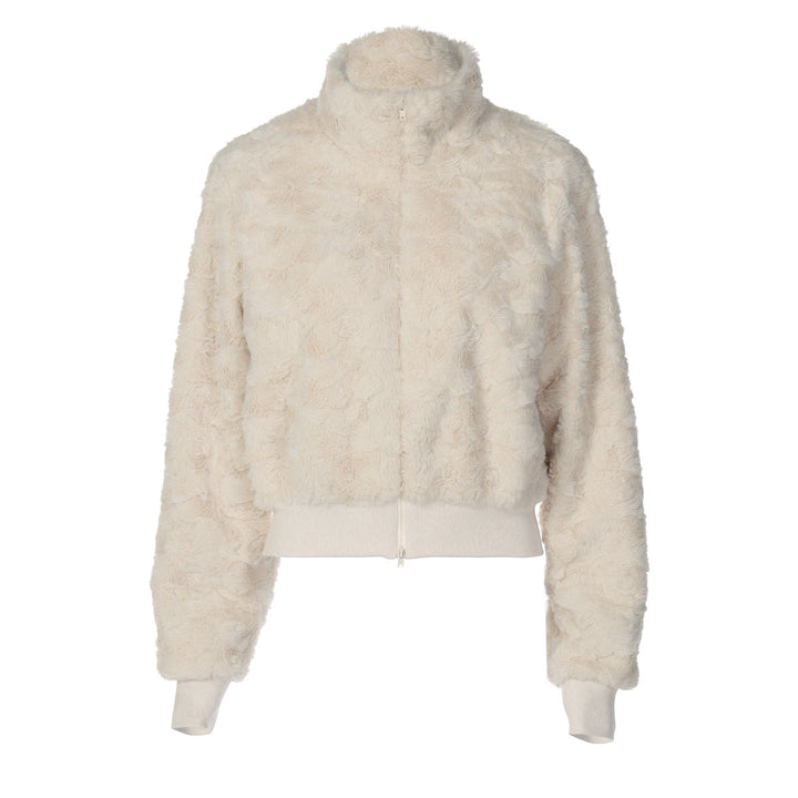 Fluffy long sleeve zip-up high neck top  | Festival Outfits Women