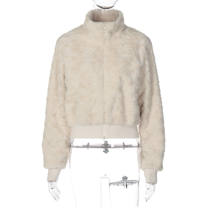 Fluffy long sleeve zip-up high neck top  | Festival Outfits Women