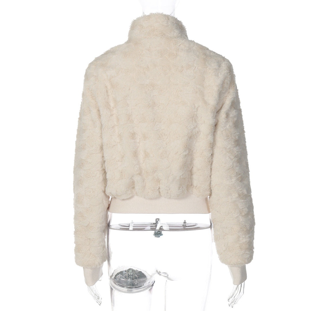 Fluffy long sleeve zip-up high neck top  | Festival Outfits Women