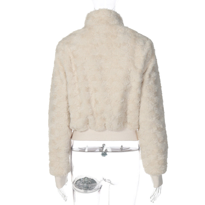 Fluffy long sleeve zip-up high neck top  | Festival Outfits Women