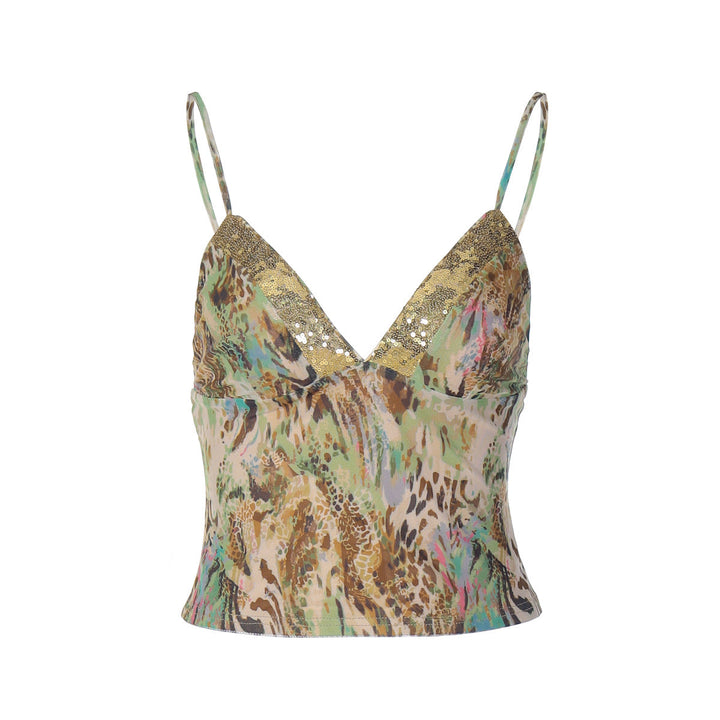 Glitter v neck print backless cami top  | Festival Outfits Women