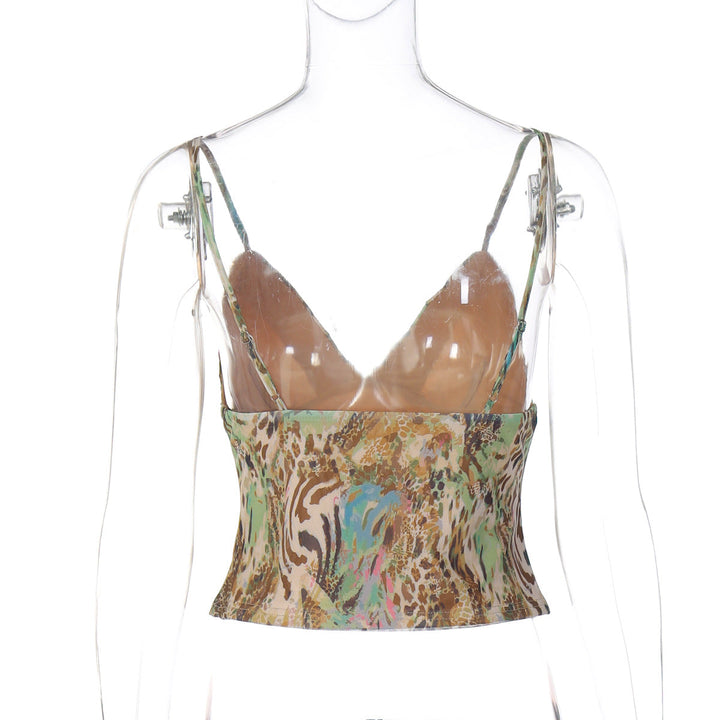 Glitter v neck print backless cami top  | Festival Outfits Women