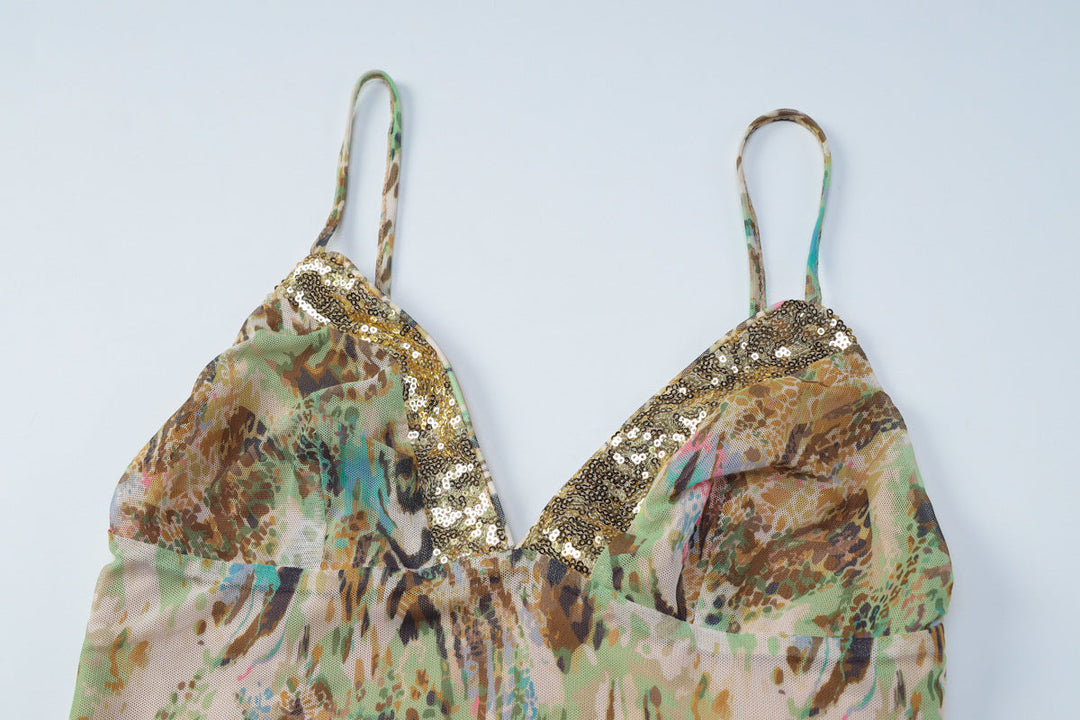 Glitter v neck print backless cami top  | Festival Outfits Women