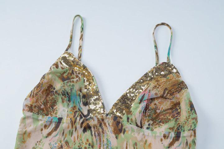 Glitter v neck print backless cami top  | Festival Outfits Women