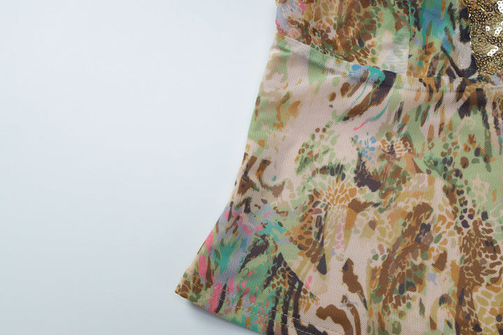 Glitter v neck print backless cami top  | Festival Outfits Women