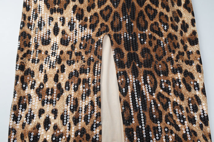 Leopard print glitter slit lace cami midi dress  | Festival Outfits Women
