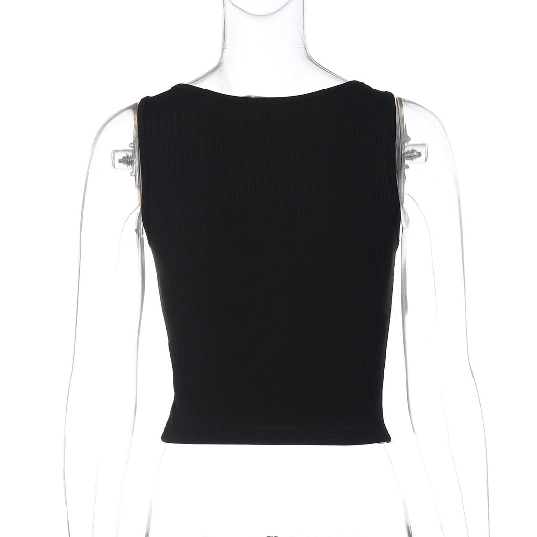 Ribbed square neck hollow out solid tank cut out top  | Festival Outfits Women