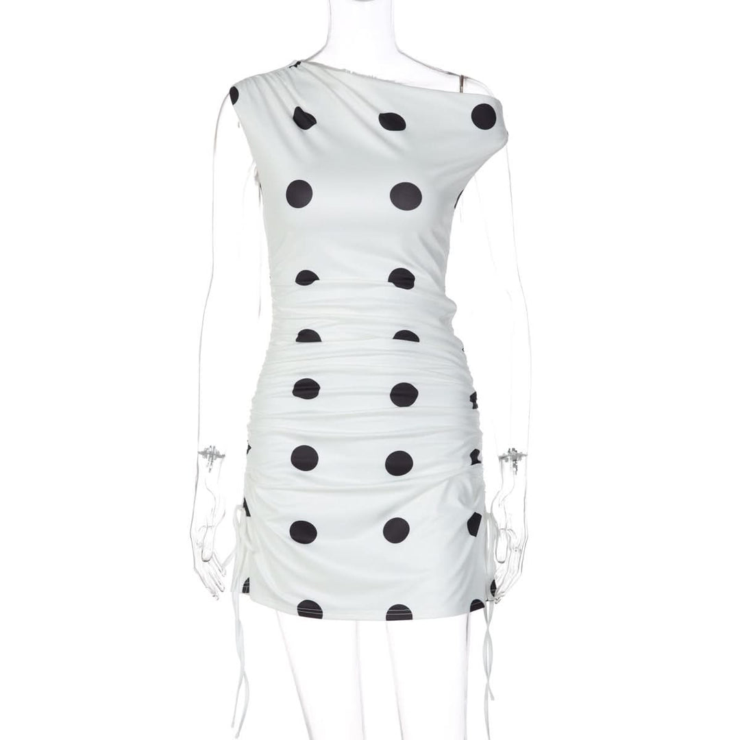 Off shoulder polka dot drawstring mini dress  | Festival Outfits Women