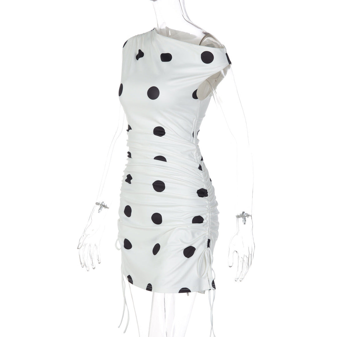 Off shoulder polka dot drawstring mini dress  | Festival Outfits Women