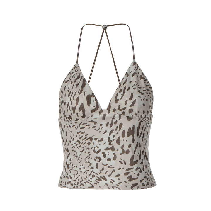 Leopard print v neck halter backless top  | Festival Outfits Women  | Cheetah Print Top