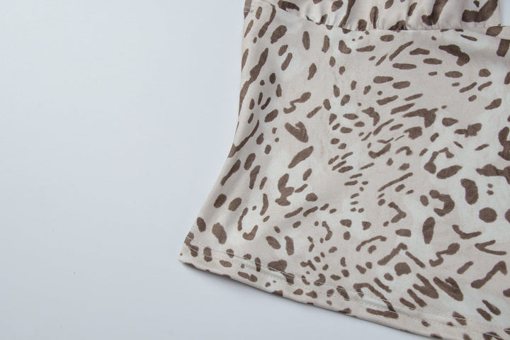 Leopard print v neck halter backless top  | Festival Outfits Women  | Cheetah Print Top
