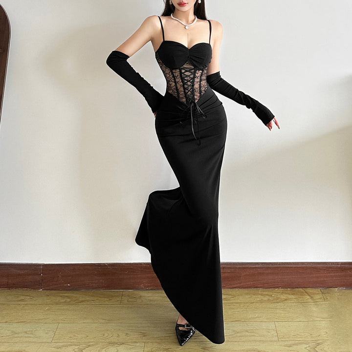 Lace up ruched corset cami maxi dress  | Festival Outfits Women
