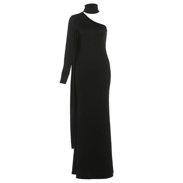 High neck one shoulder solid maxi dress  | Festival Outfits Women