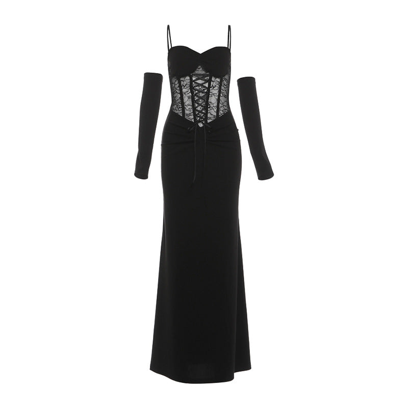 Lace up ruched corset cami maxi dress  | Festival Outfits Women