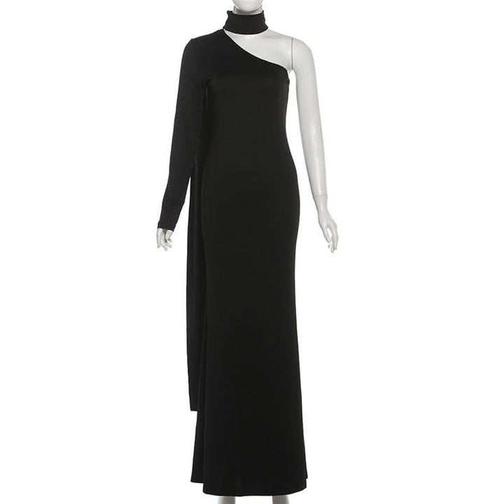 High neck one shoulder solid maxi dress  | Festival Outfits Women