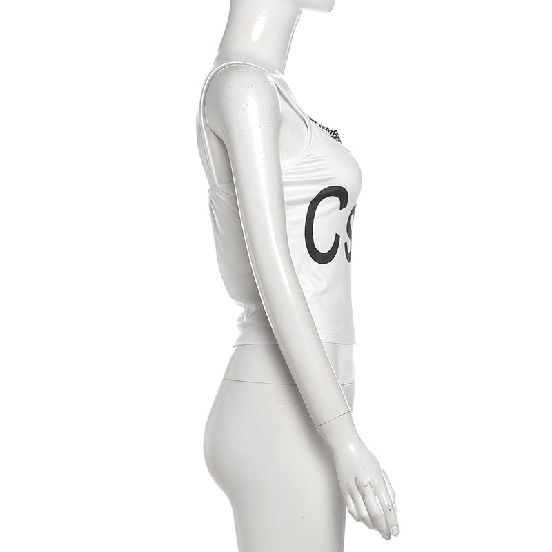 U neck lace hem letter print cami top  | Festival Outfits Women