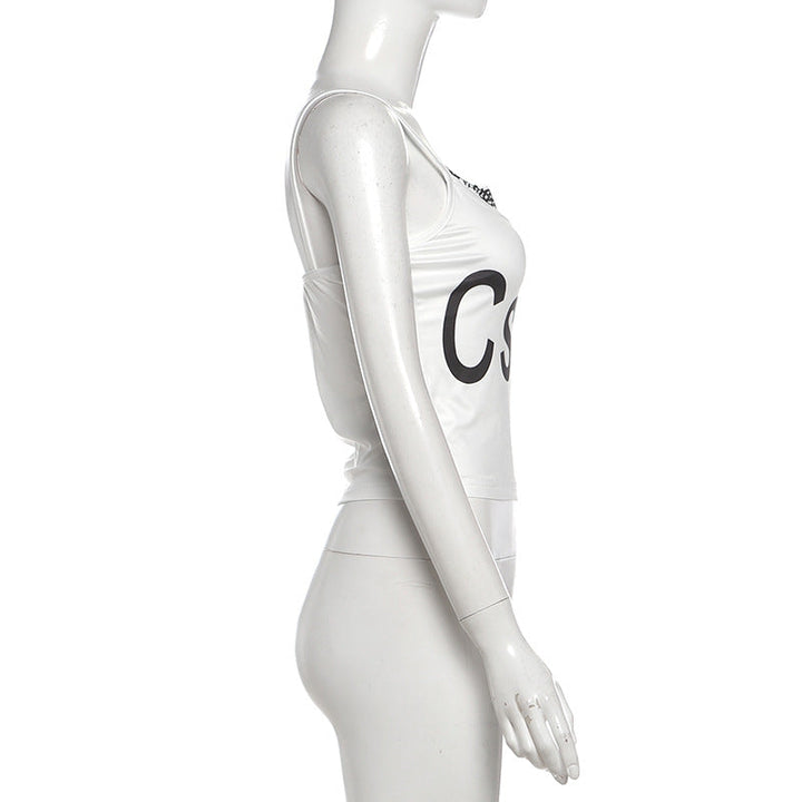 U neck lace hem letter print cami top  | Festival Outfits Women