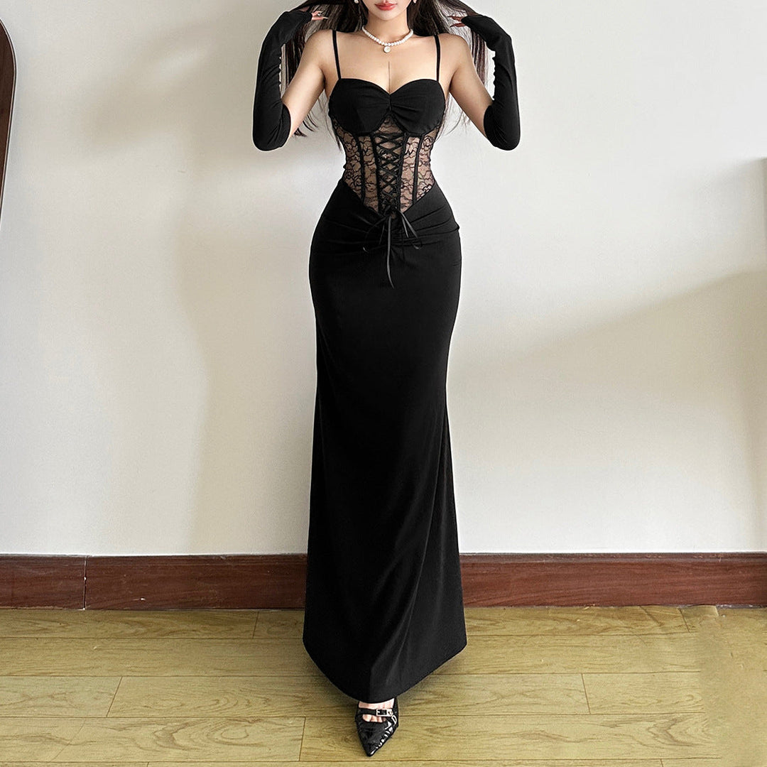 Lace up ruched corset cami maxi dress  | Festival Outfits Women