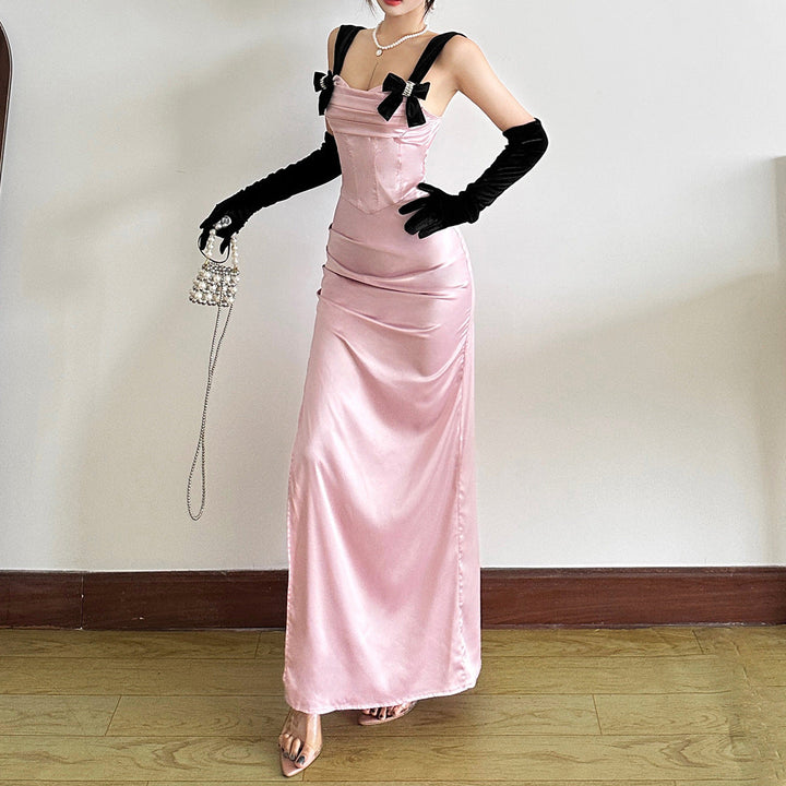 Square neck bowknot ruched slit maxi dress  | Festival Outfits Women