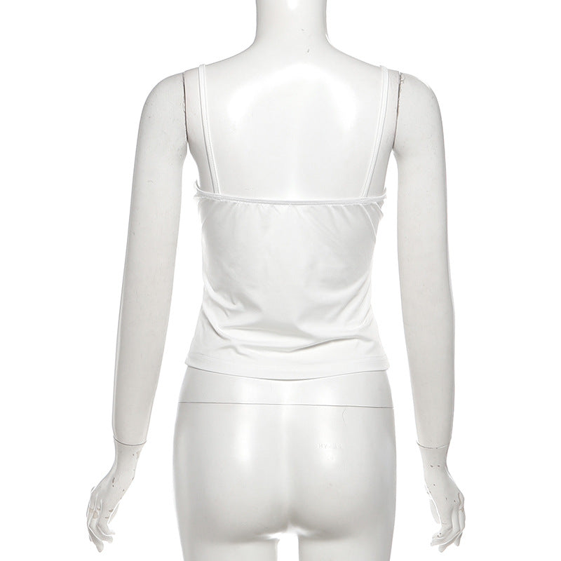 U neck lace hem letter print cami top  | Festival Outfits Women