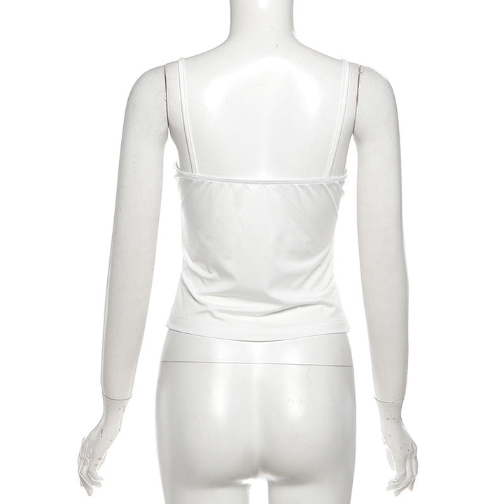 U neck lace hem letter print cami top  | Festival Outfits Women