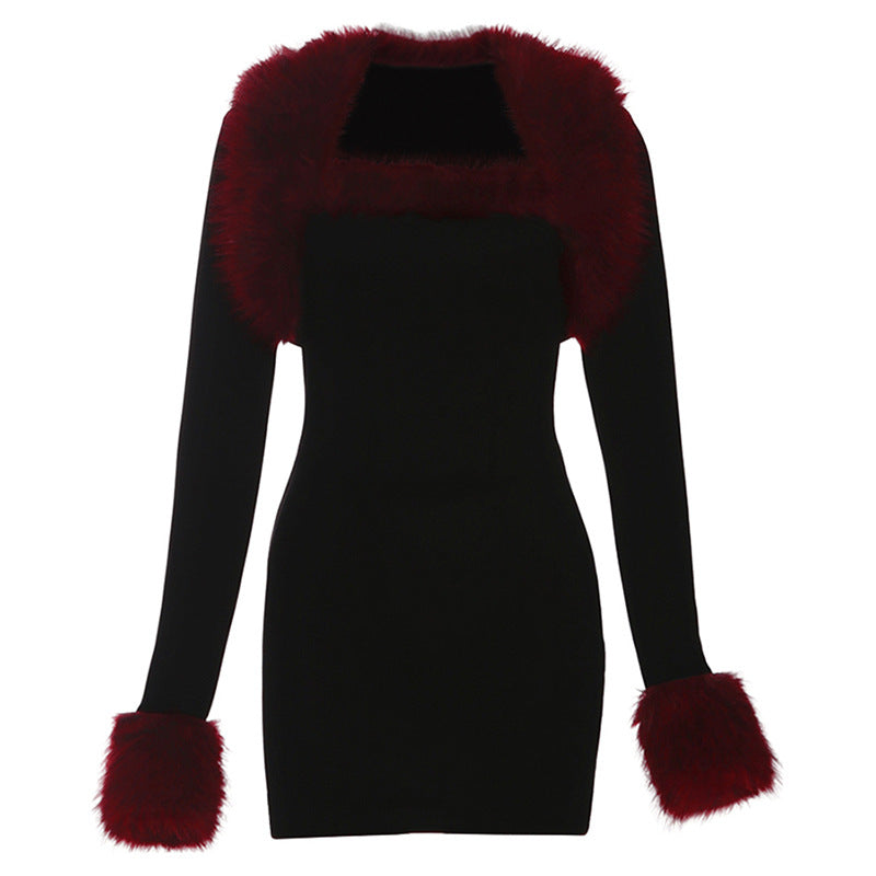 Long sleeve fluffy shrug 2 piece mini dress  | Festival Outfits Women