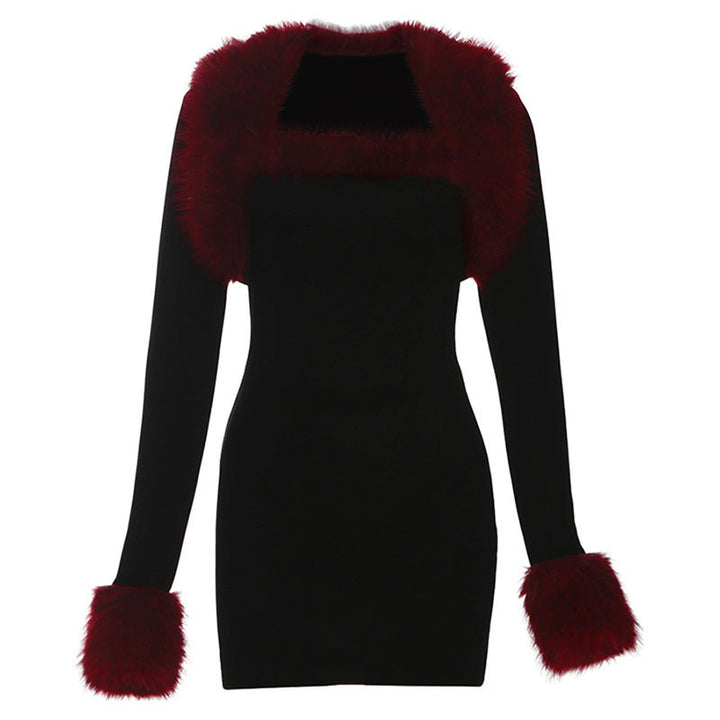 Long sleeve fluffy shrug 2 piece mini dress  | Festival Outfits Women
