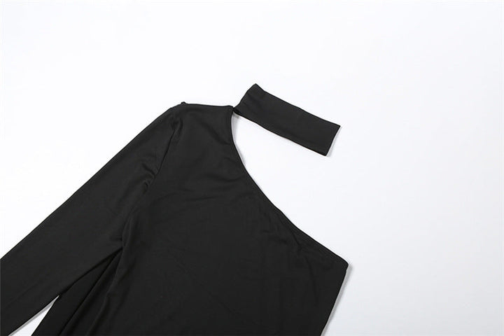 High neck one shoulder solid maxi dress  | Festival Outfits Women