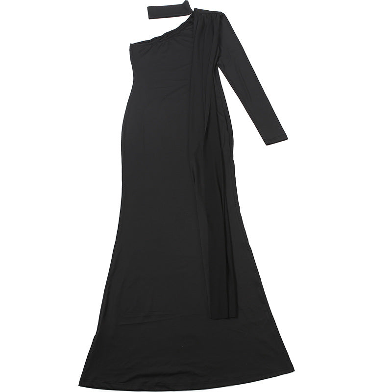 High neck one shoulder solid maxi dress  | Festival Outfits Women