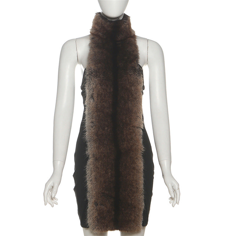 Halter fluffy backless mini dress  | Festival Outfits Women