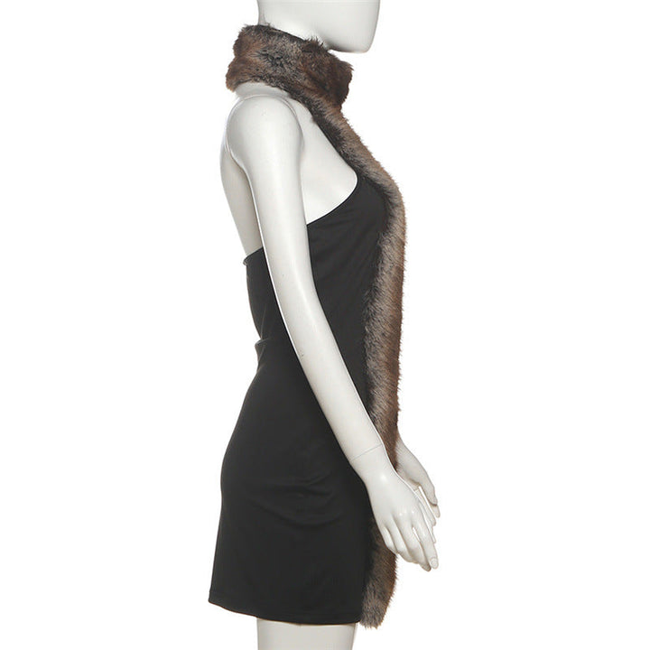 Halter fluffy backless mini dress  | Festival Outfits Women