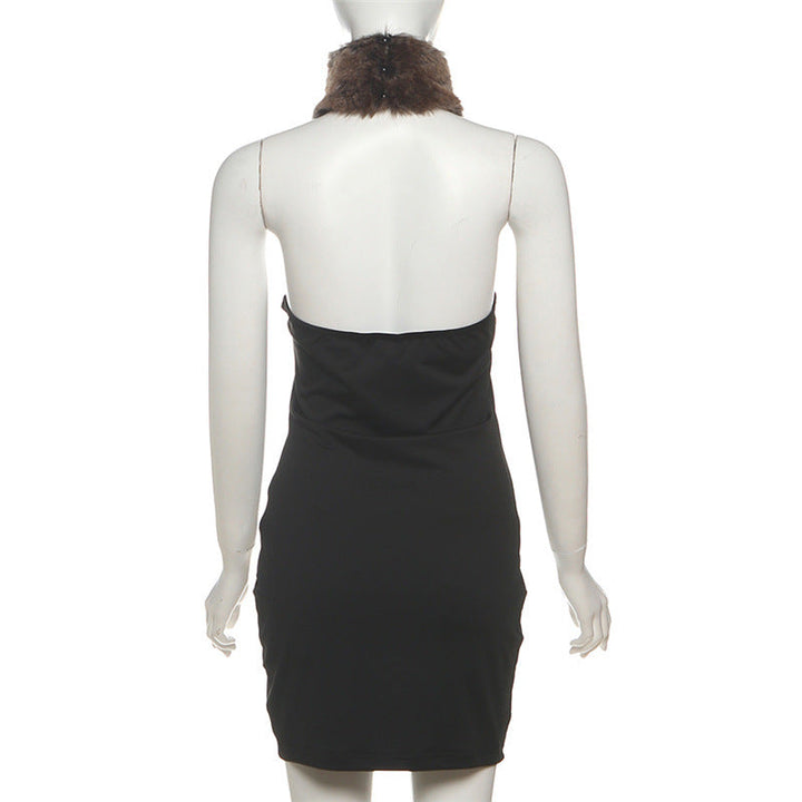 Halter fluffy backless mini dress  | Festival Outfits Women