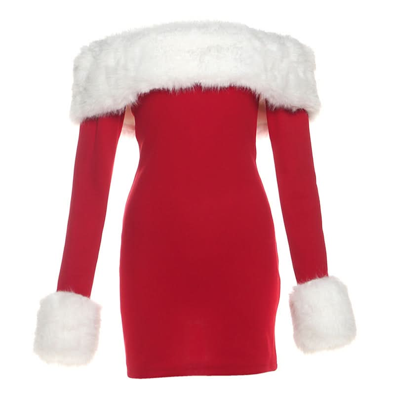 Off shoulder long sleeve fluffy mini dress  | Festival Outfits Women