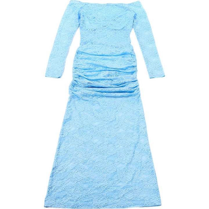 Long sleeve off shoulder lace ruched maxi dress  | Festival Outfits Women