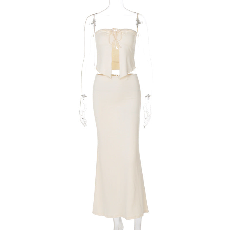 Self tie backless solid tube maxi skirt set  | Festival Outfits Women-final-sale