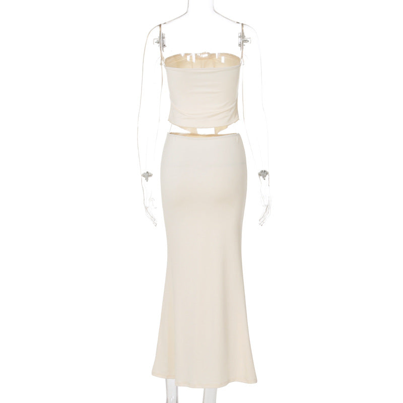 Self tie backless solid tube maxi skirt set  | Festival Outfits Women-final-sale