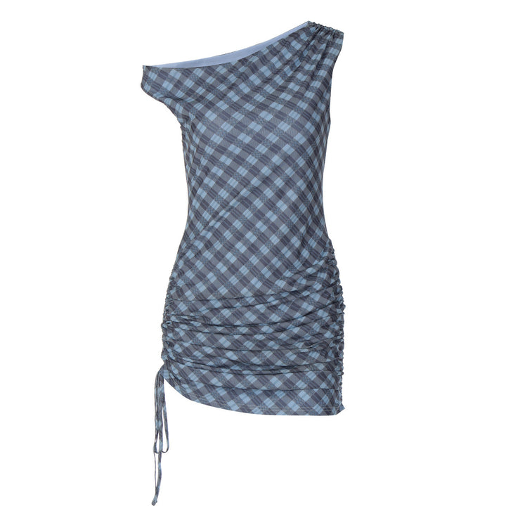 Plaid ruched drawstring irregular mini dress  | Festival Outfits Women