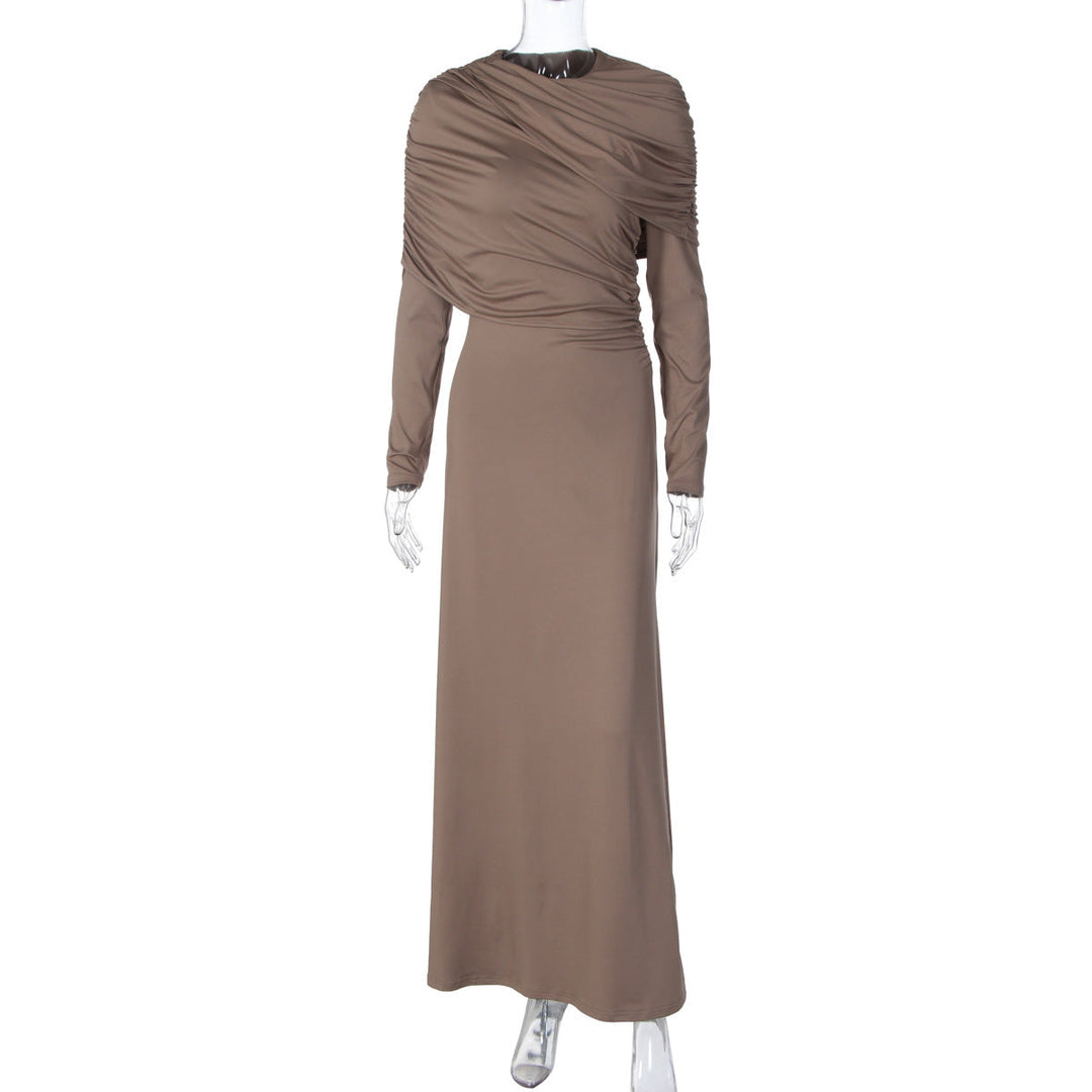 Long sleeve ruched irregular crewneck maxi dress | Festival Outfits Wo Halibuy Long sleeve ruched irregular crewneck maxi dress | Festival Outfits Wo Halibuy