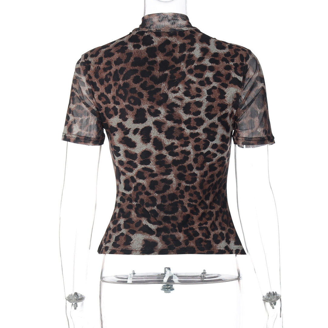 Leopard print short sleeve button top  | Festival Outfits Women  | Cheetah Print Top