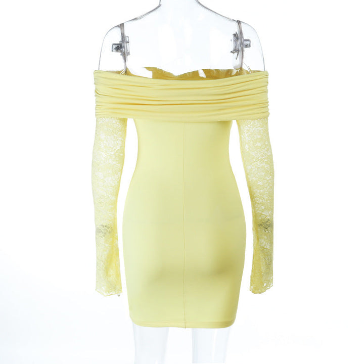Off shoulder long sleeve ruched lace mini dress  | Festival Outfits Women