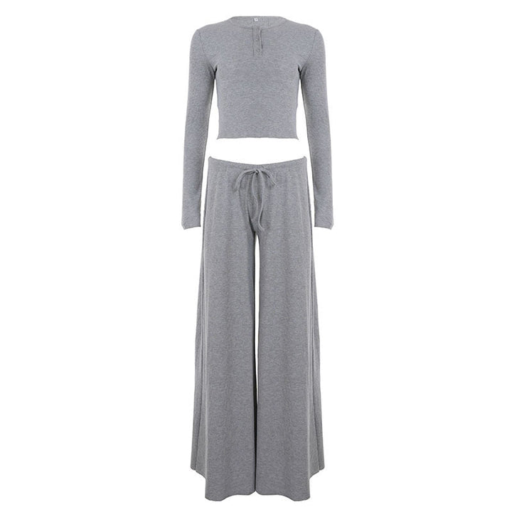 Long sleeve crewneck button self tie pant set  | Festival Outfits Women