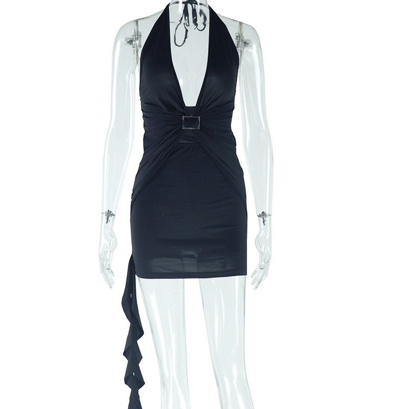 Halter ruffle backless self tie mini dress  | Festival Outfits Women