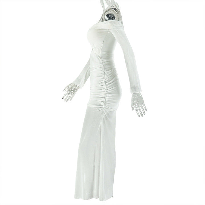 Long sleeve off shoulder halter hollow out mesh cut out maxi dress  | Festival Outfits Women