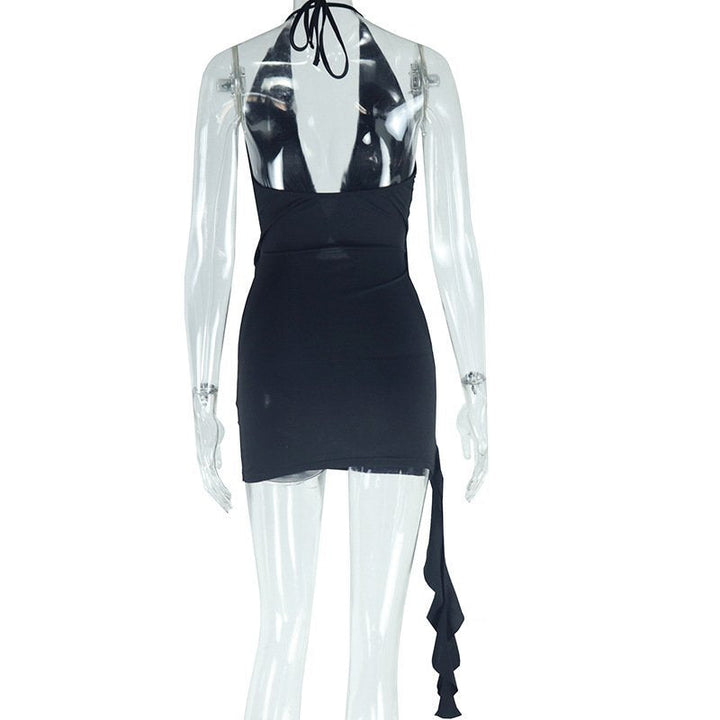 Halter ruffle backless self tie mini dress  | Festival Outfits Women