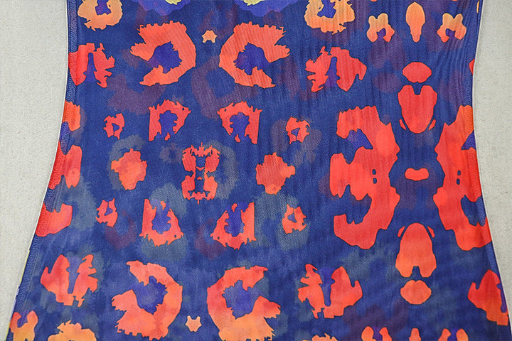 Long sleeve mesh contrast print maxi dress  | Festival Outfits Women