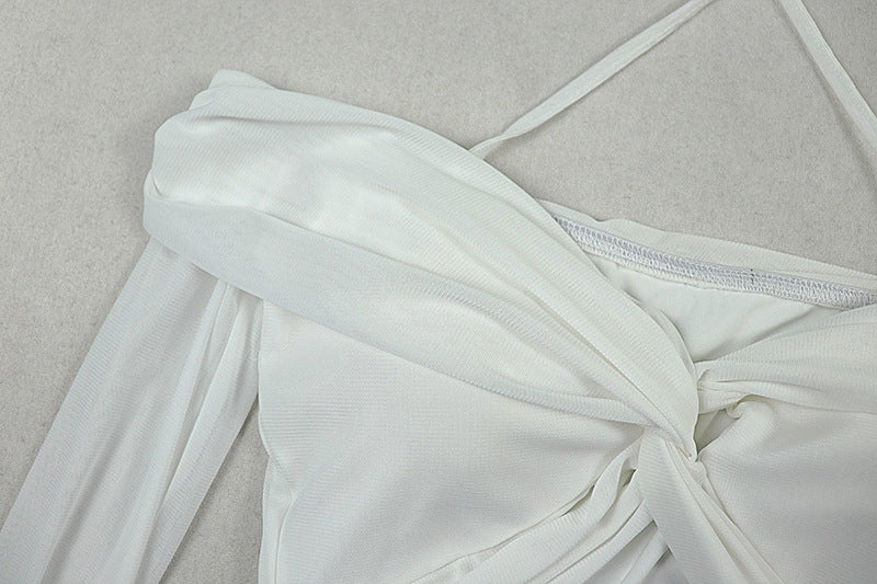 Long sleeve off shoulder halter hollow out mesh cut out maxi dress  | Festival Outfits Women