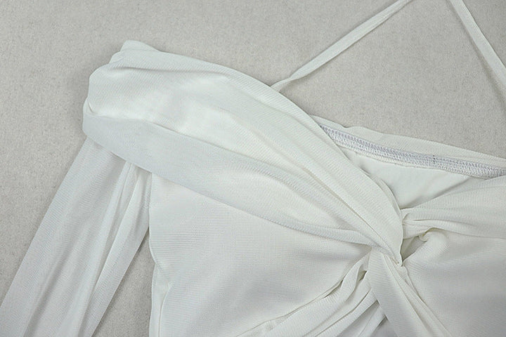 Long sleeve off shoulder halter hollow out mesh cut out maxi dress  | Festival Outfits Women