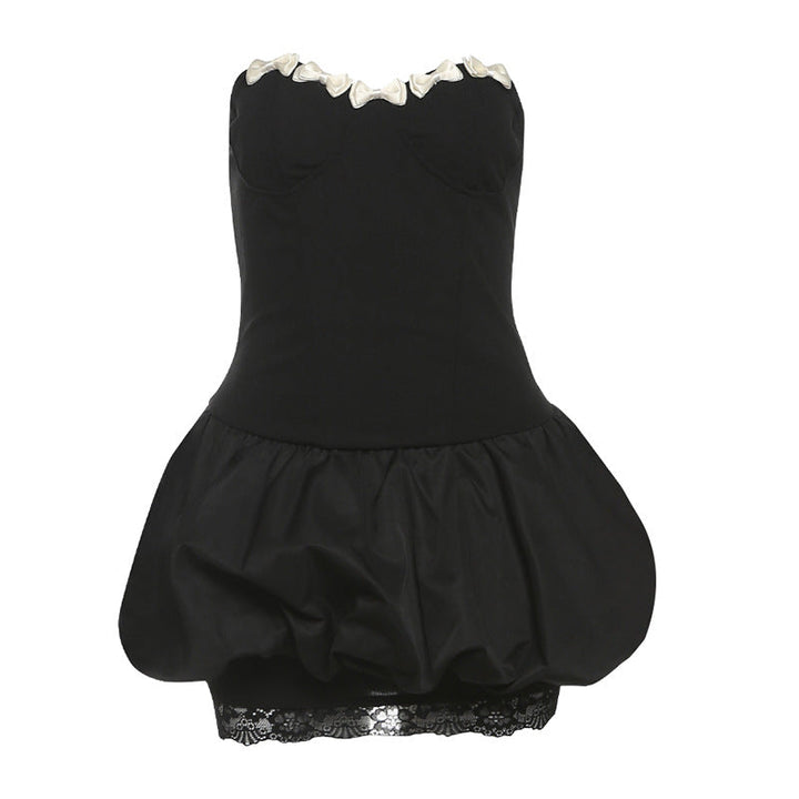 Sweetheart neck bowknot lace hem mini dress  | Festival Outfits Women