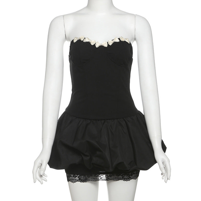 Sweetheart neck bowknot lace hem mini dress  | Festival Outfits Women